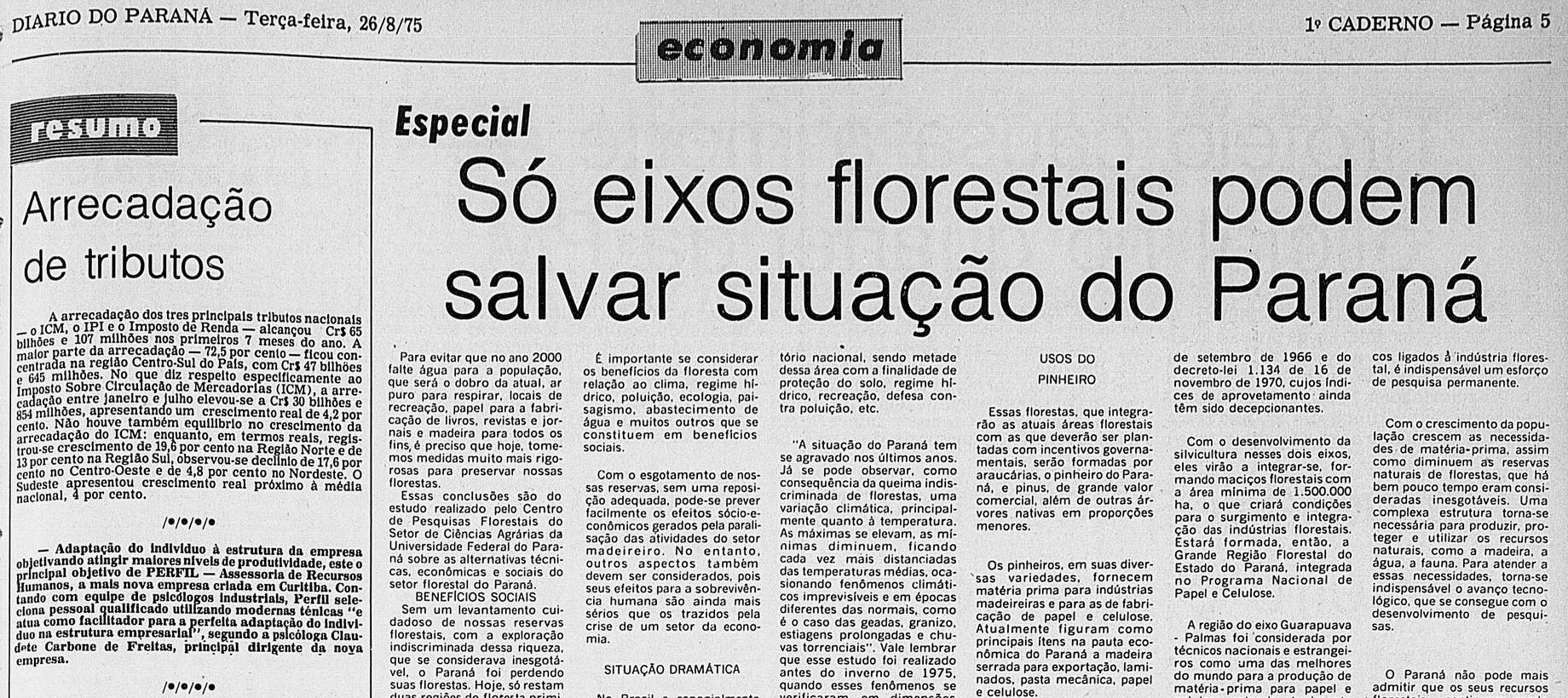 [Grupo RBJ de Comunicação] A silvicultura no eixo do Rio Iratim — Recorte do jornal Diário do Paraná (Fonte: Arquivo/Biblioteca Nacional)